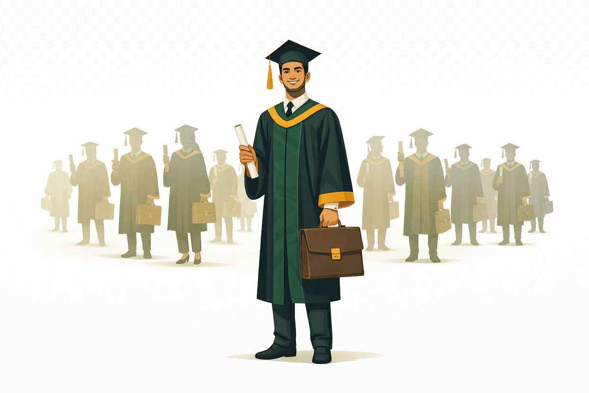 Confident Indian graduate with degree and briefcase representing employable graduates